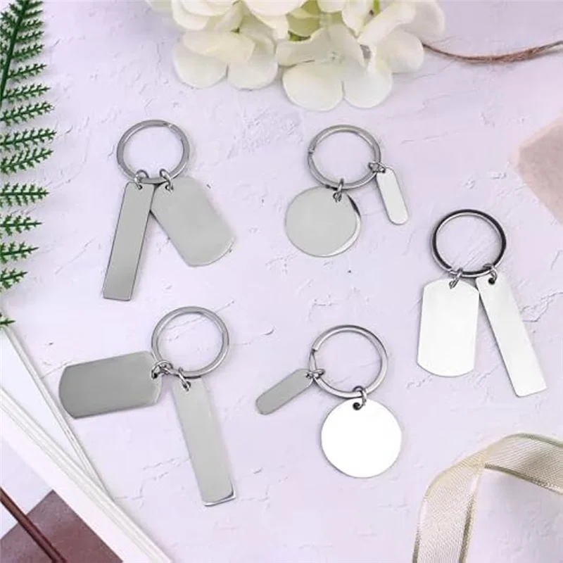 

EF-30Pcs DIY Engravable Metal Keychain Blanks Metal Stamping Blanks For Engraving Stainless Steel Blank Key Ring Tags
