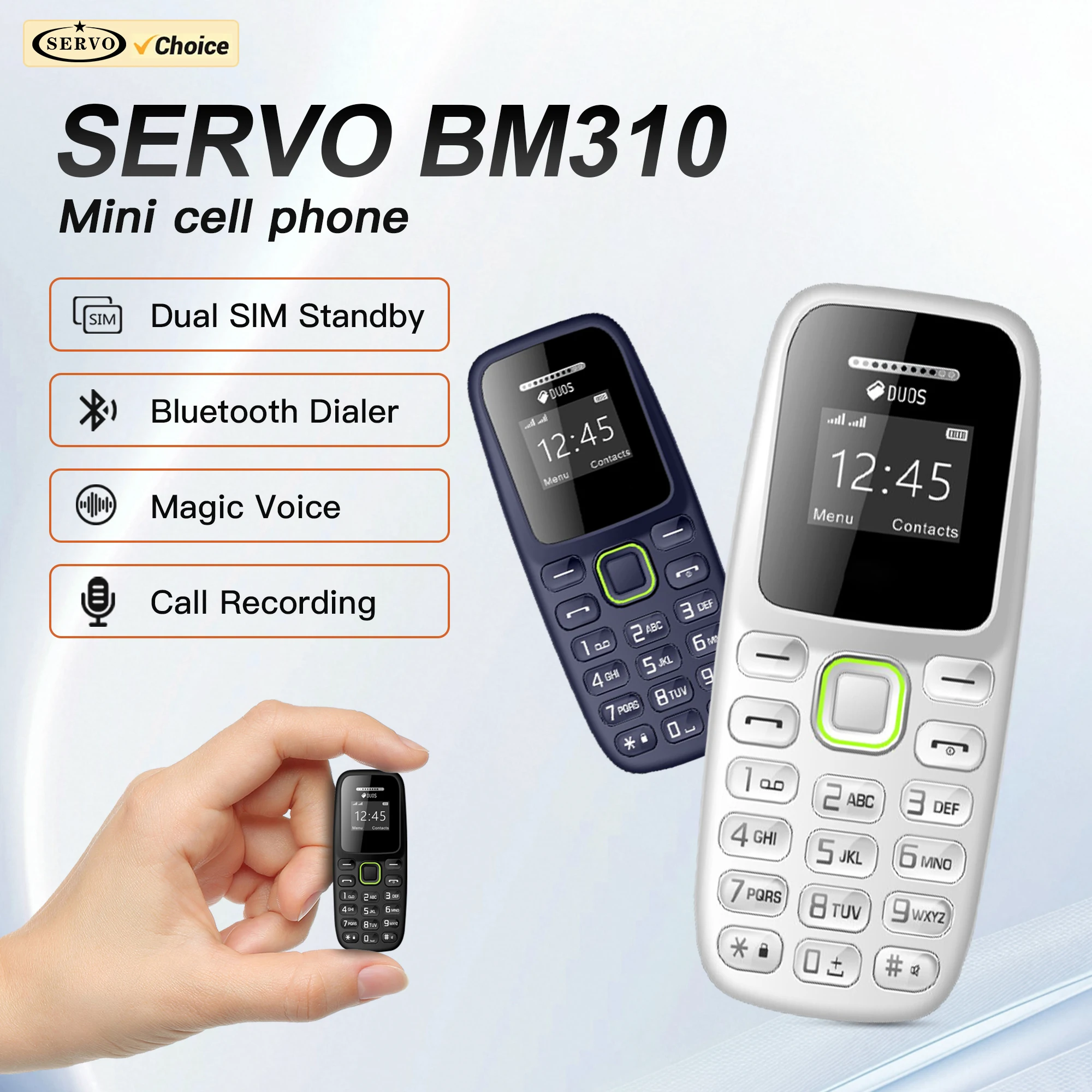 SERVO BM310 Super Mini Mobile Phone 2G GSM Magic Voice Dual SIM Standby Bluetooth Dialer 0.66