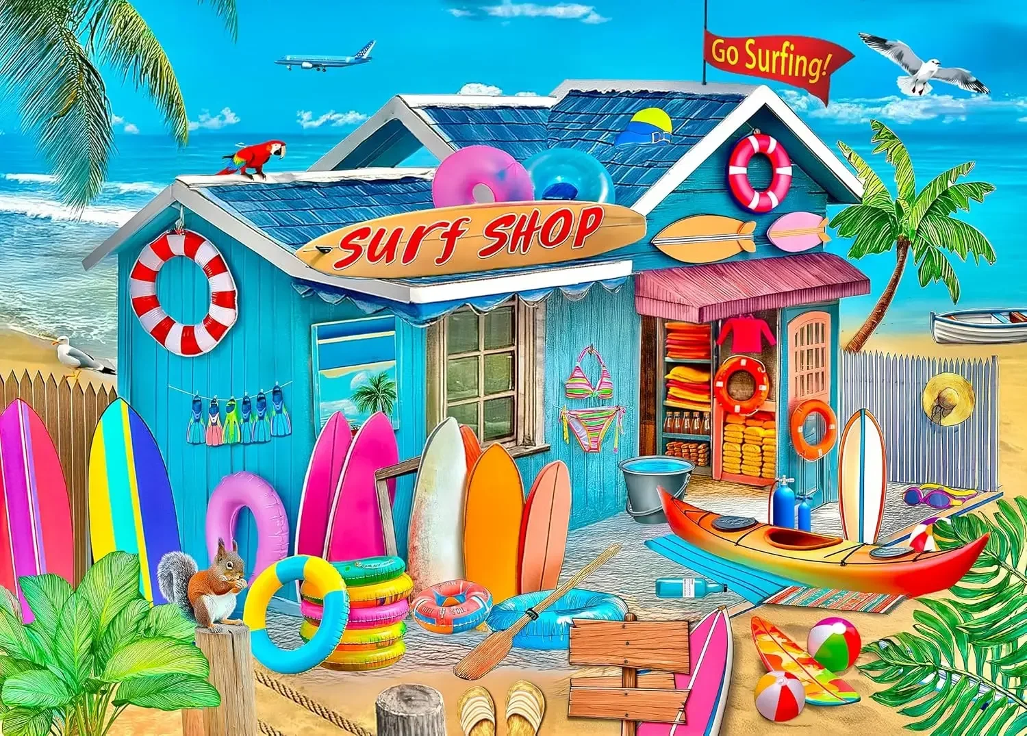 

1314/1000/520 Pieces Puzzles for Beach Surf Shop Jigsaw Puzzles for Gameroom Bedroom Livingroom Challenging Family Activity Game