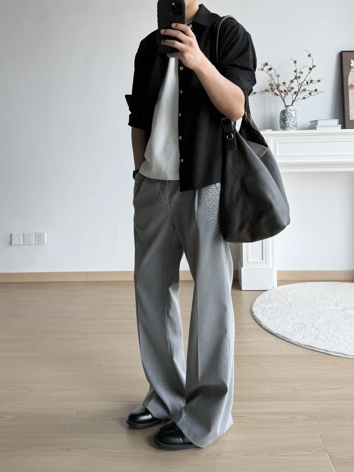 Men's Commuting Striped Slightly Flared Trousers Office Boys Bell-bottom Sweatpants Male Straight Casual Wide Leg Thin Pants