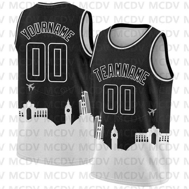 Custom Red White Holiday Travel Monuments Silhouette Authentic City Edition Basketball Jersey