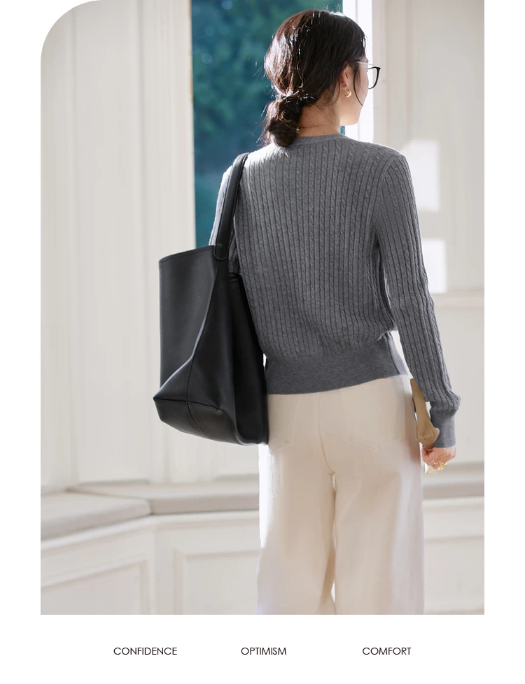 VIMLY Wool Blend Cable Knit Cardigan Women Knitwear Fashion Ladies French V-neck Long Sleeve Knit Top 2025 Autumn Clothes 73926