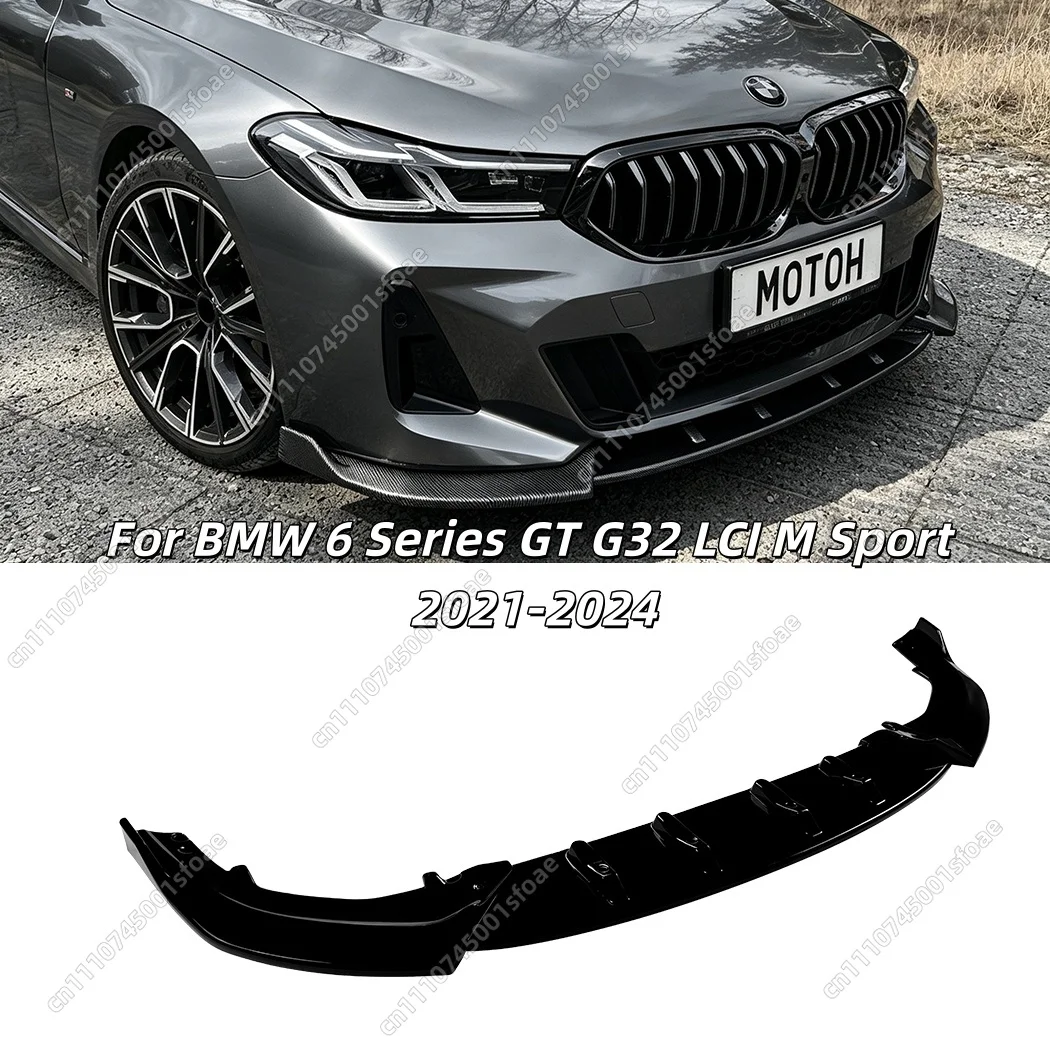 Car Front Bumper Spoiler Lip For BMW 6 Series GT G32 LCI M Sport 2021-2024 Glossy Black Splitter Cover Diffuser BodyKits Tuning