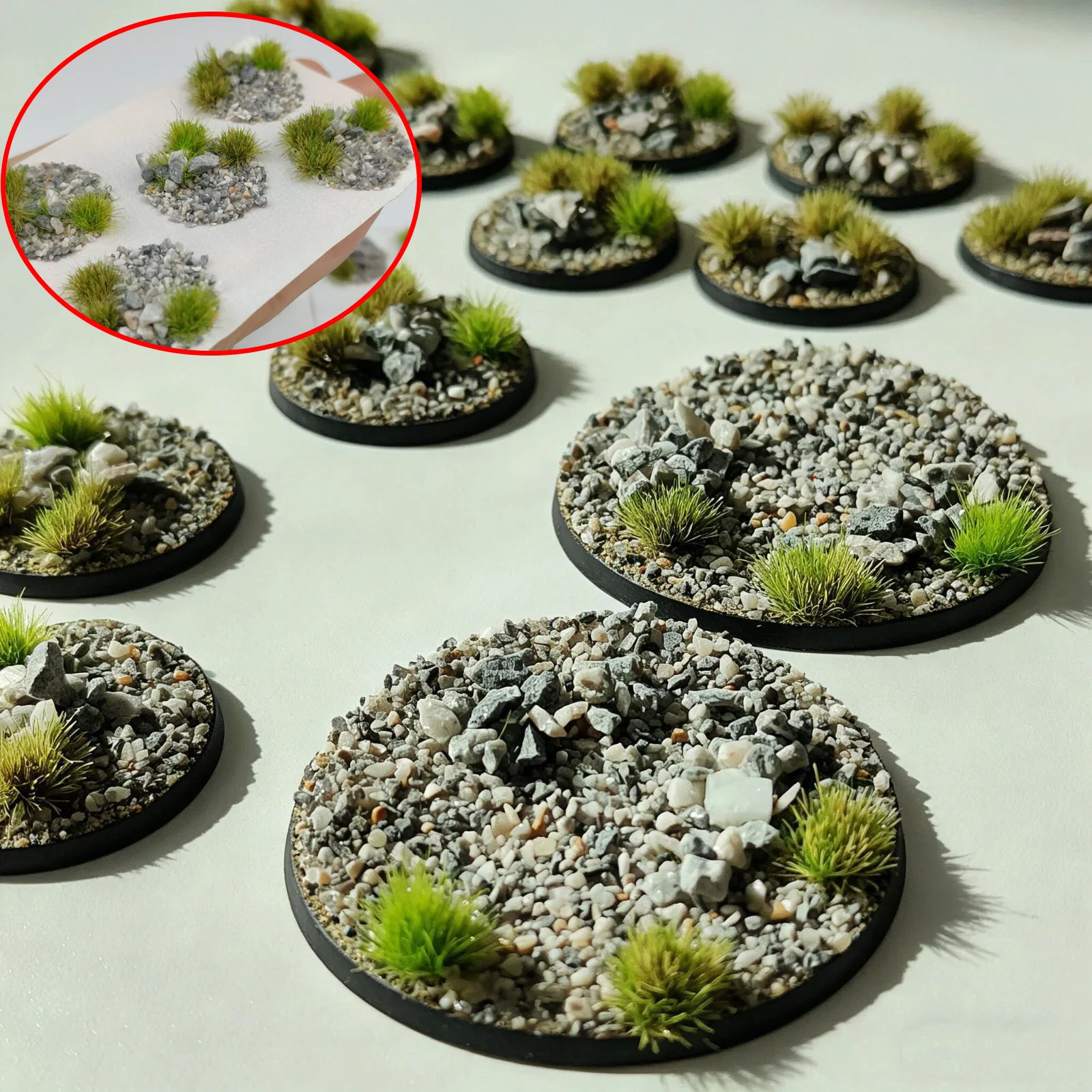 Miniature Base Decoration Materials for Warhammer Base Landscape Stones and Grass Model Kits Round Paster Sticker Dia 23-48MM