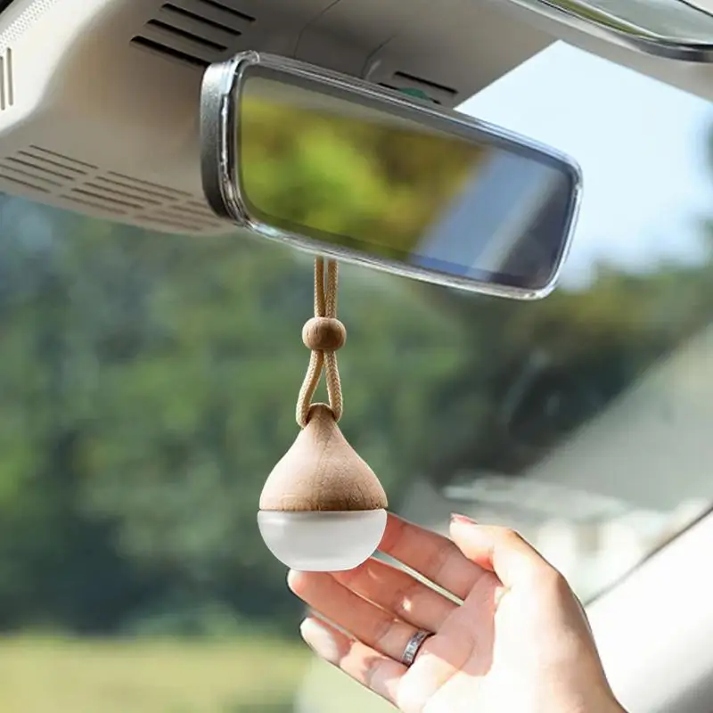 Empty Car Air Freshener Pendant Perfume Glass Bottle With Wooden Caps Refillable Car Essential Oil Diffuser Bottle