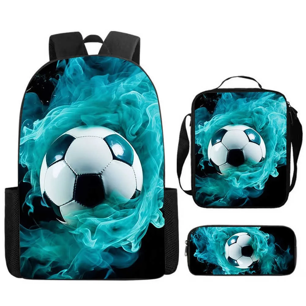 Popular Youthful Funny Cool football 3D Printed 3pcs/Set Student Travel bags Laptop Daypack Backpack Lunch Bag Pencil Case
