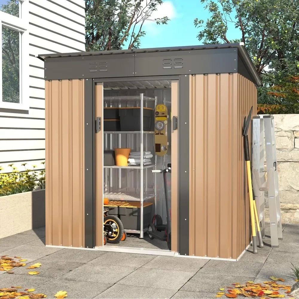 ##For Outdoor Storage Shed 6x4 FT, Metal Garden Shed Steel Anti-Corrosion Storage House with Sloping Roof&*
