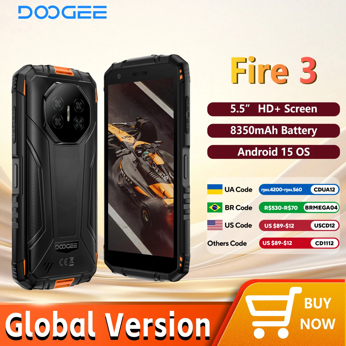 Doogee Fire 3 Rugged Phone 12GB 64GB 8350mAh Battery 5.5" HD+ Screen 13MP+8MP  NFC Android 15 Smartphone