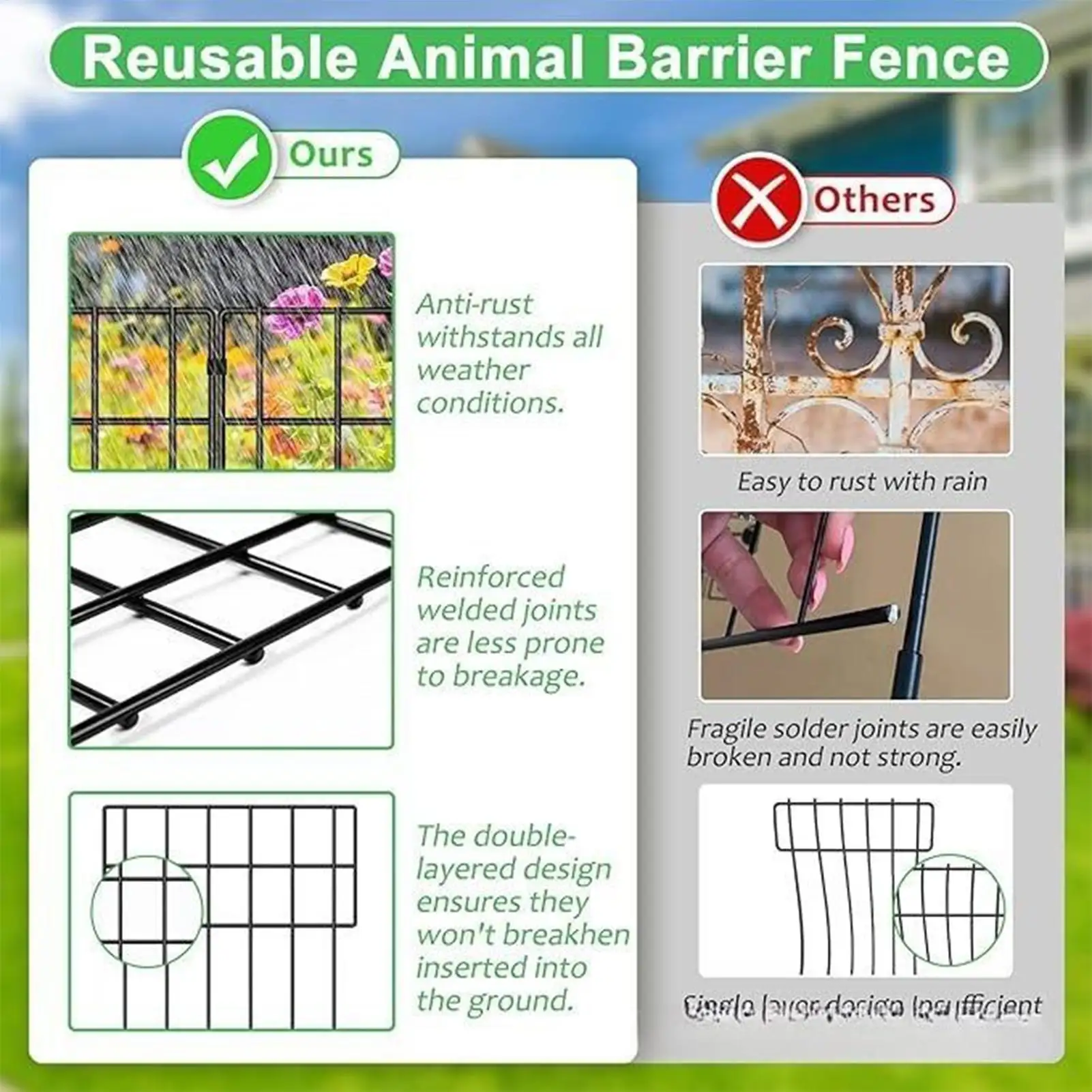 Garden Fencing 10 Pieces No Dig Rustproof Edging Metal Garden Fence Animal Barrier For Outdoor Yard Patio Landscape Pathway