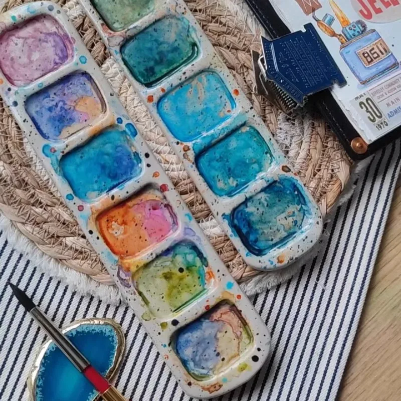 Paleta de pigmentos de acuarela de cerámica para amasar a mano, herramienta de dibujo portátil, paleta fácil de limpiar, herramienta de fabricación de cerámica hecha a mano pura