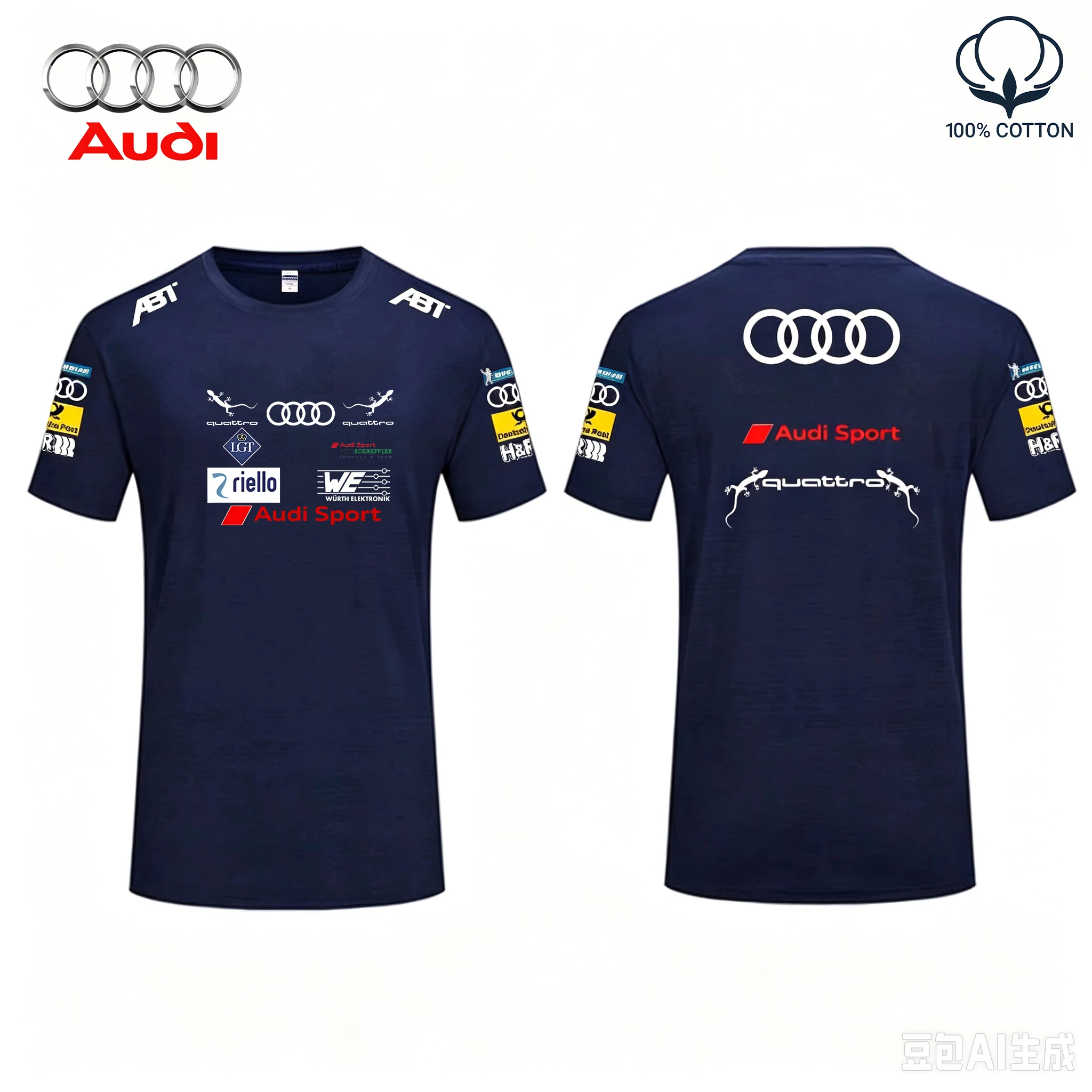 Audi Sport Racing Team T-shirt, Racing Driver Printed T-shirt, Racing Team Short-sleeved Fan Loose and Comfortable T-shirt