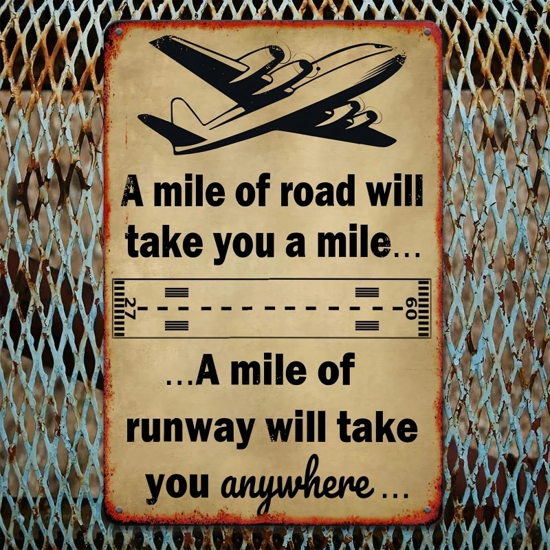 2D Metal Sign Vintage Airplane Wall Art 12x8 Inch Tin Plate Retro Pilot Decor with Inspirational Quote for Men Gift Home Room Ae