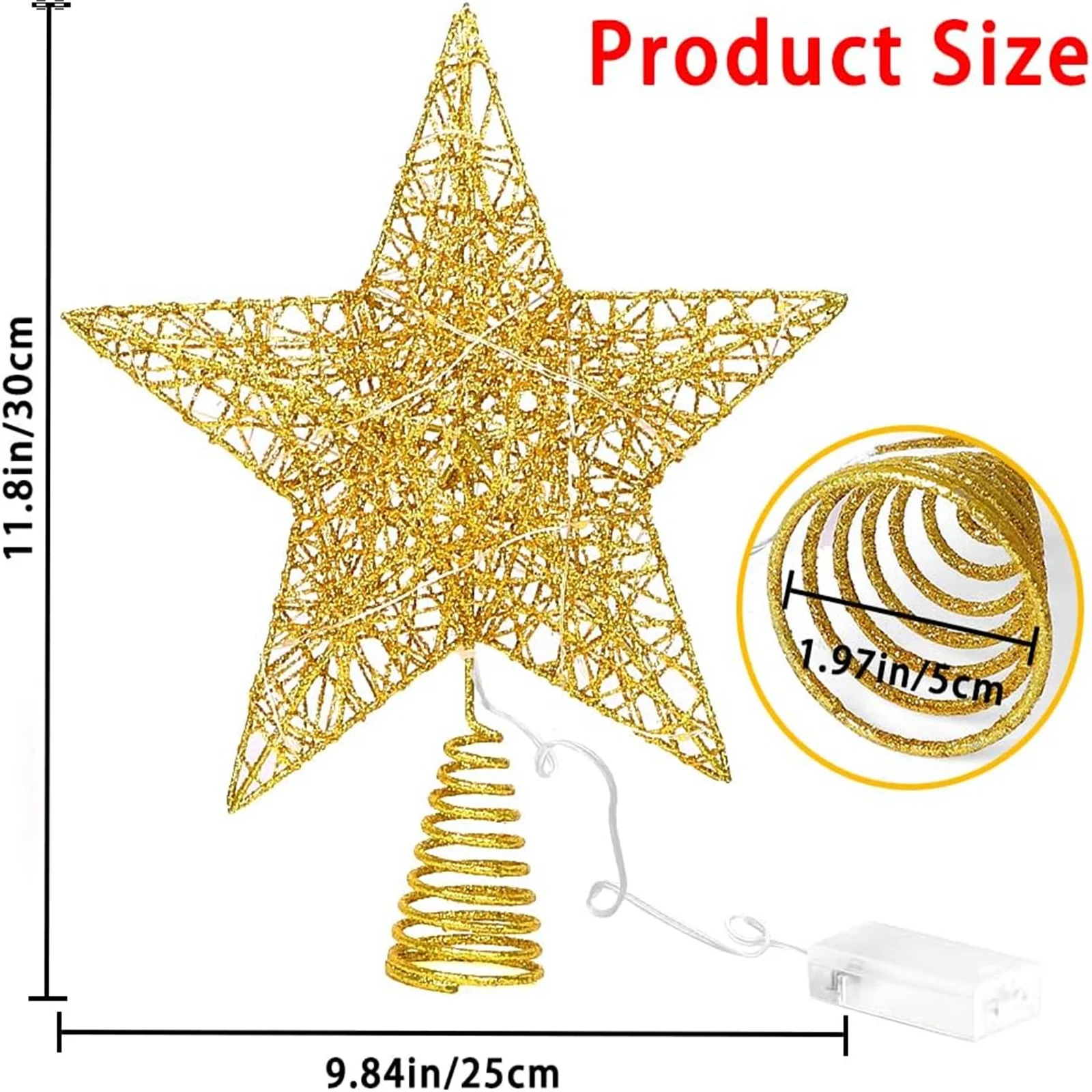 Adorno de árbol de estrella de Navidad, 2700 K, superbrillante, 20 luces LED para decoración del hogar y la Oficina