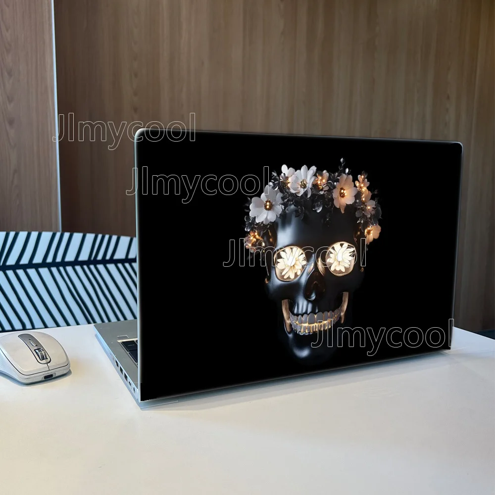 2Pieces Romantic Rose Skull Head Vinyl Laptop Sticker Self-adhesive Case for HP Lenovo Apple ASUS Easy To Install Waterproof