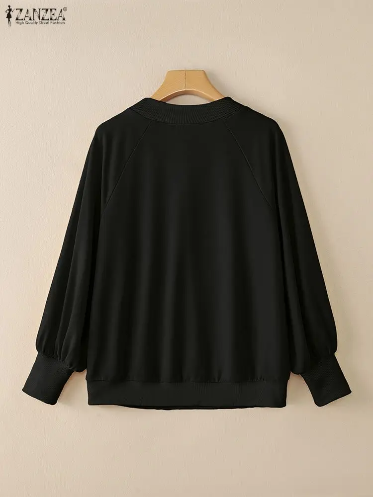 ZANZEA 2025 Herfst Raglanmouwen Sweatshirts Womens Casual Ronde Hals Lange Mouw Effen Kleur Lint Hoodies Gezellige Tops