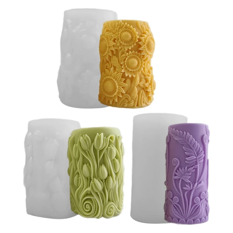 Unique Silicone Flower Column Mold Flexible Silicone Pillar Mold with Flower Designs for Soap and Creation Dropsale