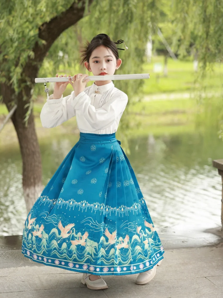 تنورة مطبوعة بشكل تقليدي وجه الحصان للبنات ، Hanfu الصينية ، تنورة الأميرة للأطفال ، صيف ، جديد ، 2023 #2