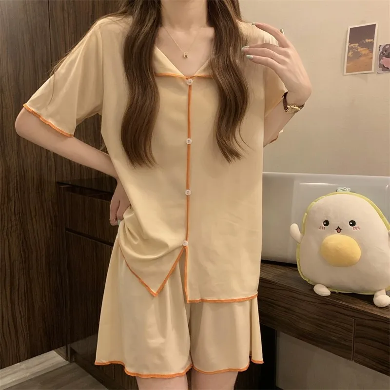 Летняя мода, корейская версия тонкого искусственного кардигана с пуговицами на лацканах, простая домашняя одежда из ледяного шелка, мягкая удобная одежда