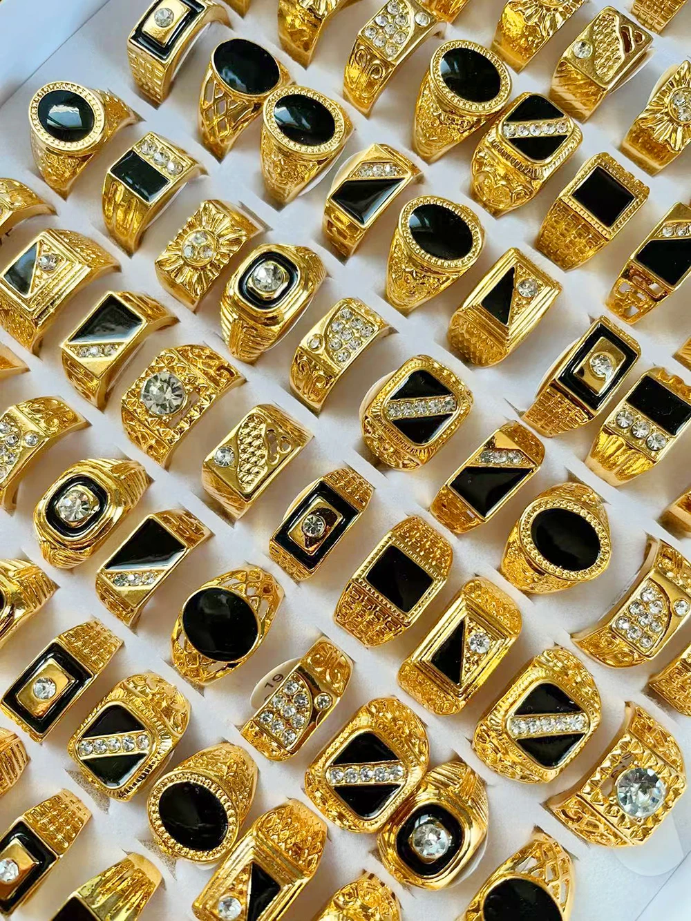 5Pcs Fashion Jewelry Men\'s Gold Color Enamel Rhinestone Rings Hot Wholesale Mixed Lots Party Drop Ship Free LR4047