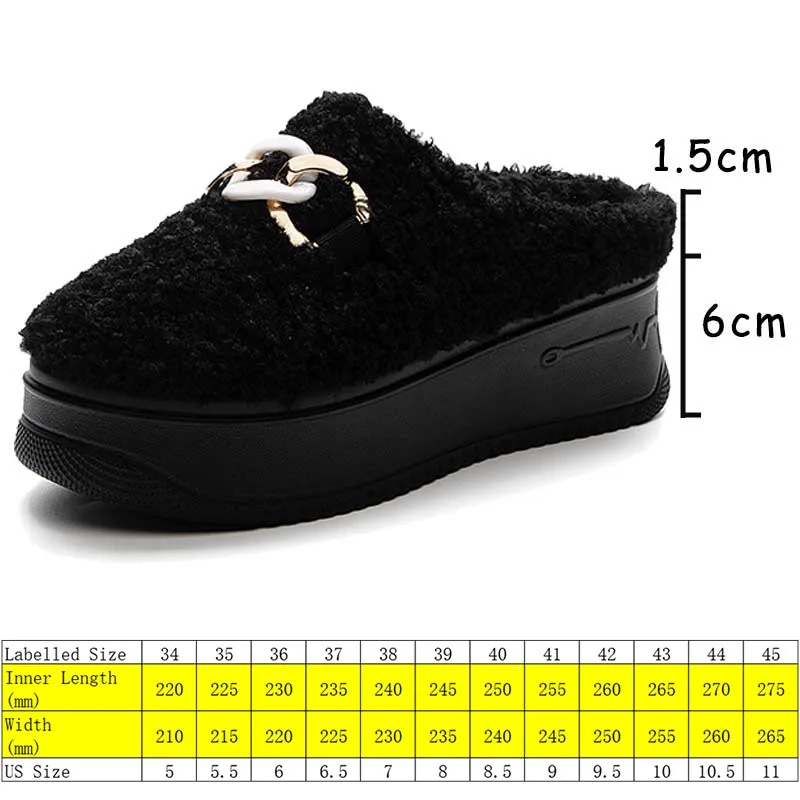 Fujin 7.5cm New Synthetic Leather Winter Plush Platform Wedge Women Fashion Slippers Warm Slides Women Lady Autumn Spring Shoes