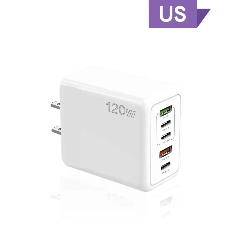 Multi-poorten USB C-oplader 120W PD Type C Snelle wandlader EU/US/UK-stekker voor iPhone Samsung Xiaomi Huawei Mobiele telefoonadapter