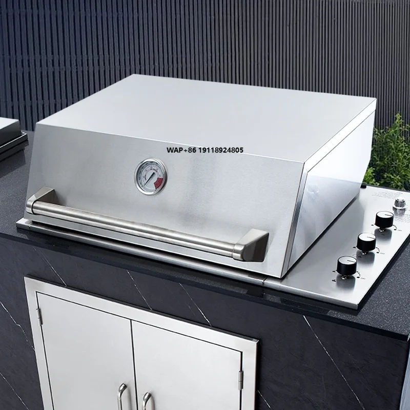 Built-In Stainless Steel Gas Grill with Digital Timer Control and Electronic Pulse Ignition 4 Burner for Outdoor Use