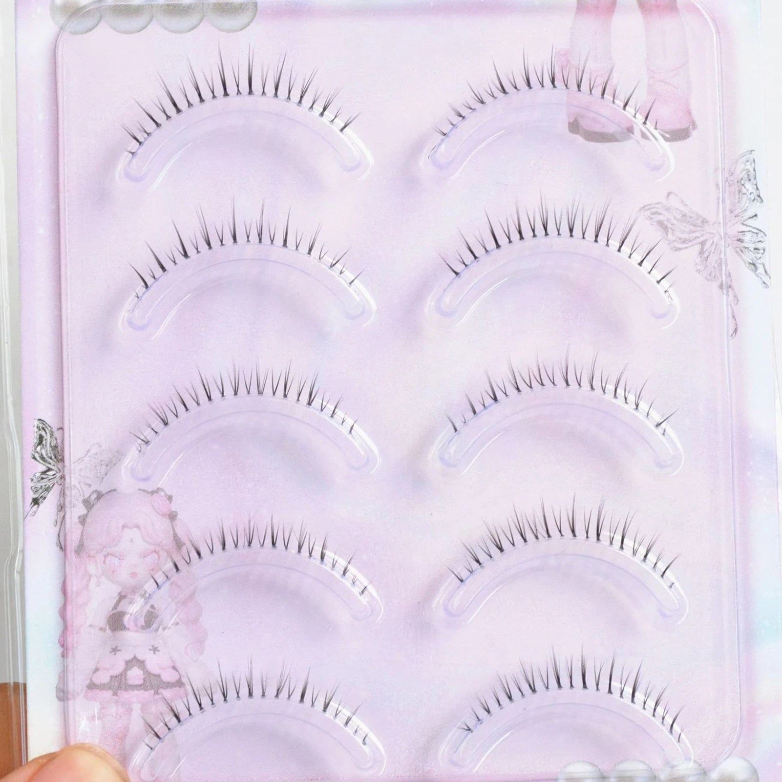 5 Paar koreanische Comic-Wimpern für untere falsche Wimpern, Vollstreifen, natürlich aussehende untere Wimpernverlängerung mit Kleber für das tägliche Make-up