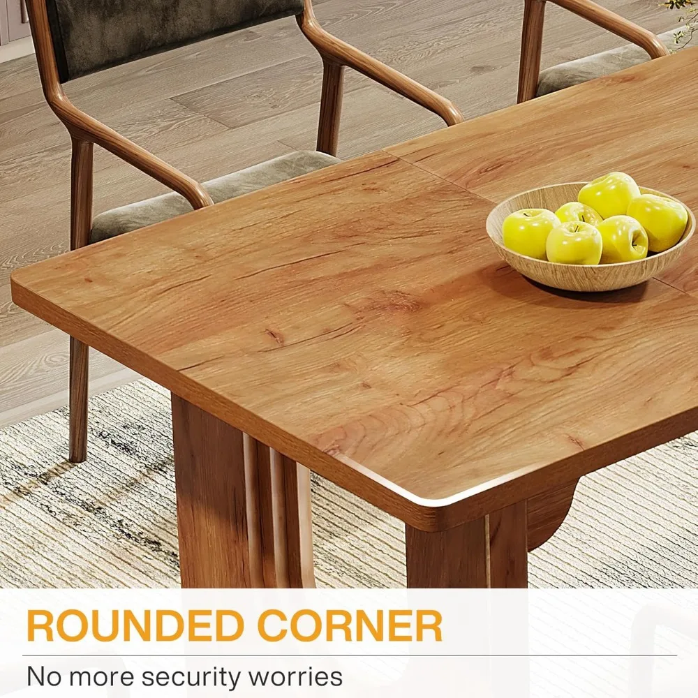 Modern Dining Table for 6 to 8 People, 71" Large Kitchen Dining Table with Wood Pedestal Base, Rectangular Long Dinner Table fo