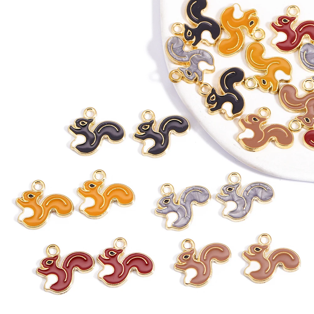 10pcs Cute Enamel Squirrel Alloy Animal Pendant DIY Crafts Jewelry Making Necklace Earrings Findings Accessory Animal Charm