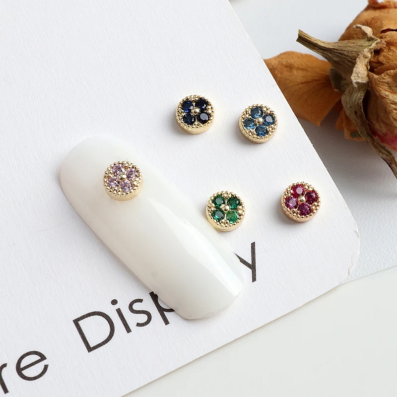 3 Stück Luxus Glitter 4 bunte Zirkon Mini Diamant eingelegt runde Juwel Legierung Nail Art Strass Dekorationen Maniküre Ornamente