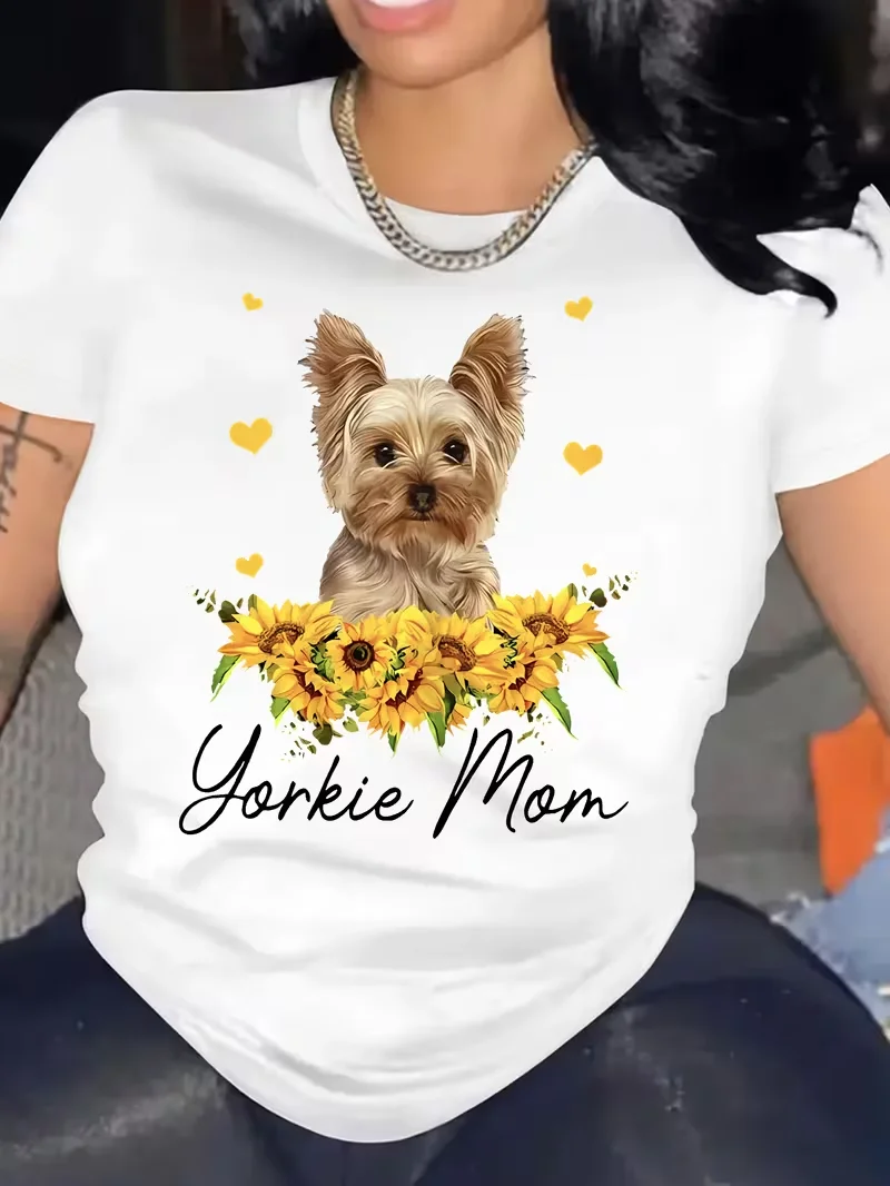 Cute Puppy Graphic Fashion  Sports Short Sleeve T-Shirt Top  Women Clothing