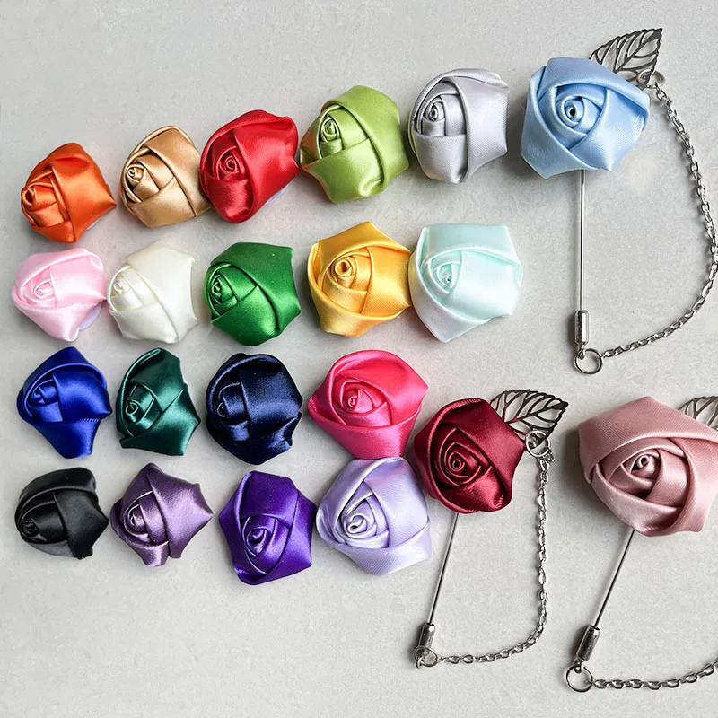 

12 PCS Roses Ribbons Buttonhole Wedding Accessories Brooch Flowers Boutonniere Corsage Pins Groom Bridal Suit Dress Prom Decor