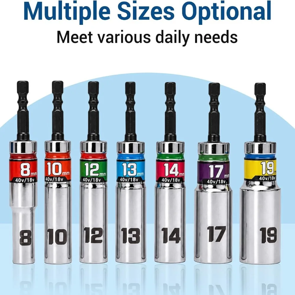 7PCS 1/4 Inch Swivel Impact Socket Silver Alloy Steel Drive Socket Universal Deep Socket Adapter Machinery Maintenance