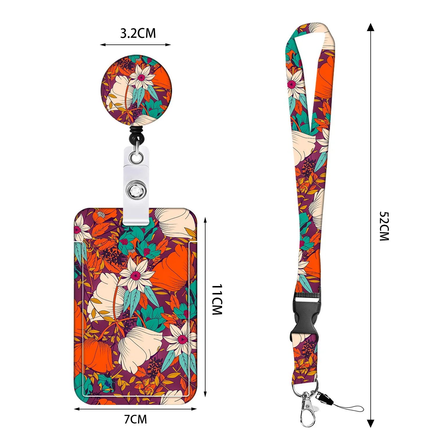 Floral Polyester Heat Transfer Printed Lanyard Phone Strap, Butterfly Retractable Badge Reel, Printed ID Card Holder for Nurse