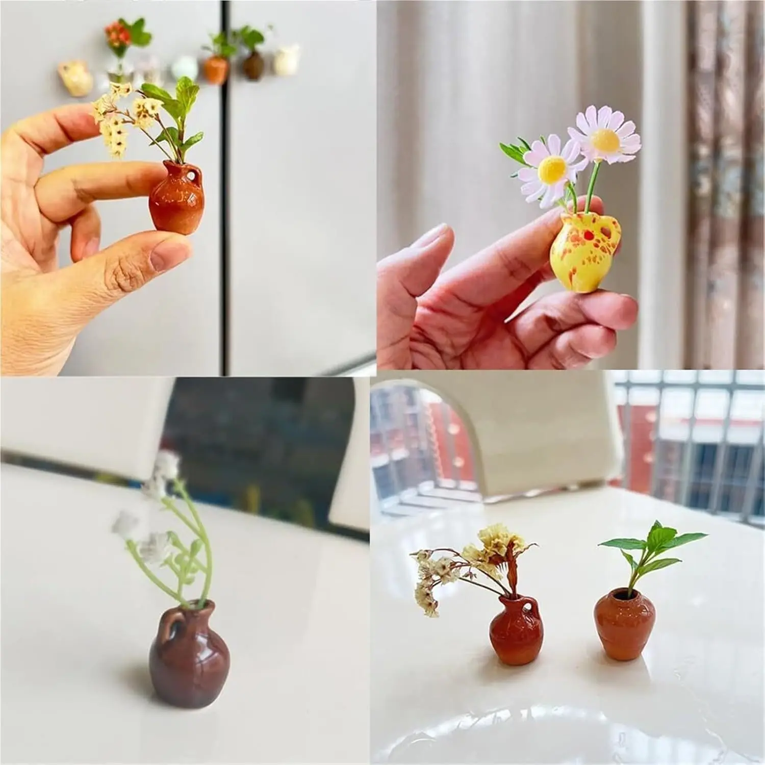 3PCS Mini Magnet Vases for Flowers - 2025 New Mini Bud Vases Magnetic Flower Pot for Fridge, Tiny Ceramic Cute Plant Flower