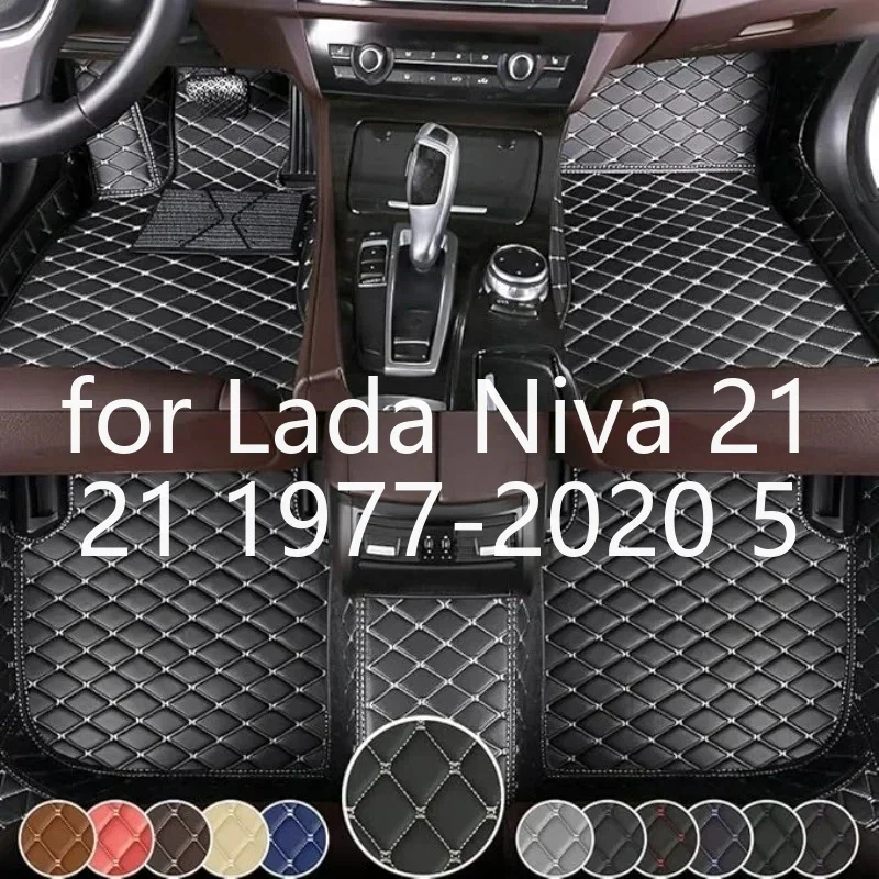 Luxuriöse PU-Leder Autofußmatten für Lada Niva 2121 1977-2020 5-Sitzer Links- und Rechtslenker Vollständige Abdeckung Kratzfest Leicht zu Reinigen 6S413