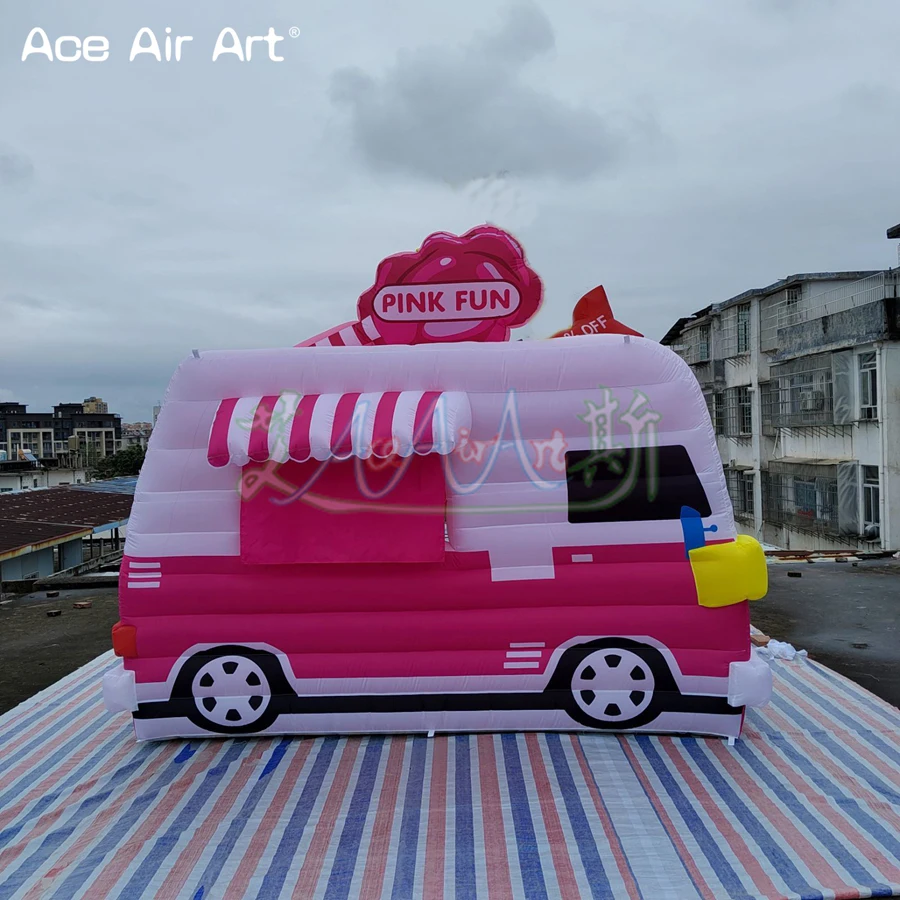 Portable Inflatable Ice Cream Truck Van with LED Lights, Food Booth Tent, Dining Car Kiosk for Advertising Promotion