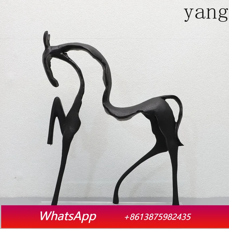 

Minimalist black horse cast iron statue desk decoration animal metal sculpture ornament