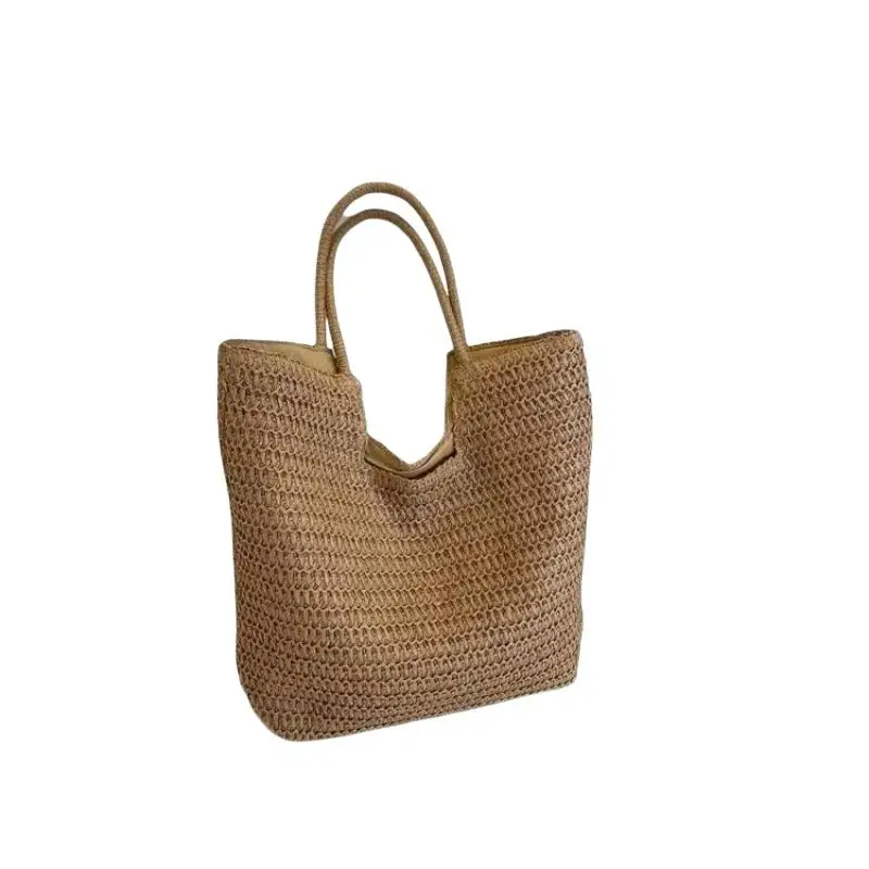 Damen-Tragetasche aus Stroh, gewebt, modisch, schlicht, für den Urlaub, große Kapazität, lässige Schulterhandtasche für den täglichen Gebrauch auf Reisen – Detail 6