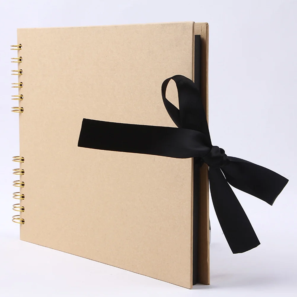 

1Pcs DIY Scrapbook Photo Album Ribbon Bowtie A5 Vintage Thick Paper for Wedding Family Graduation Handmade Memory Book