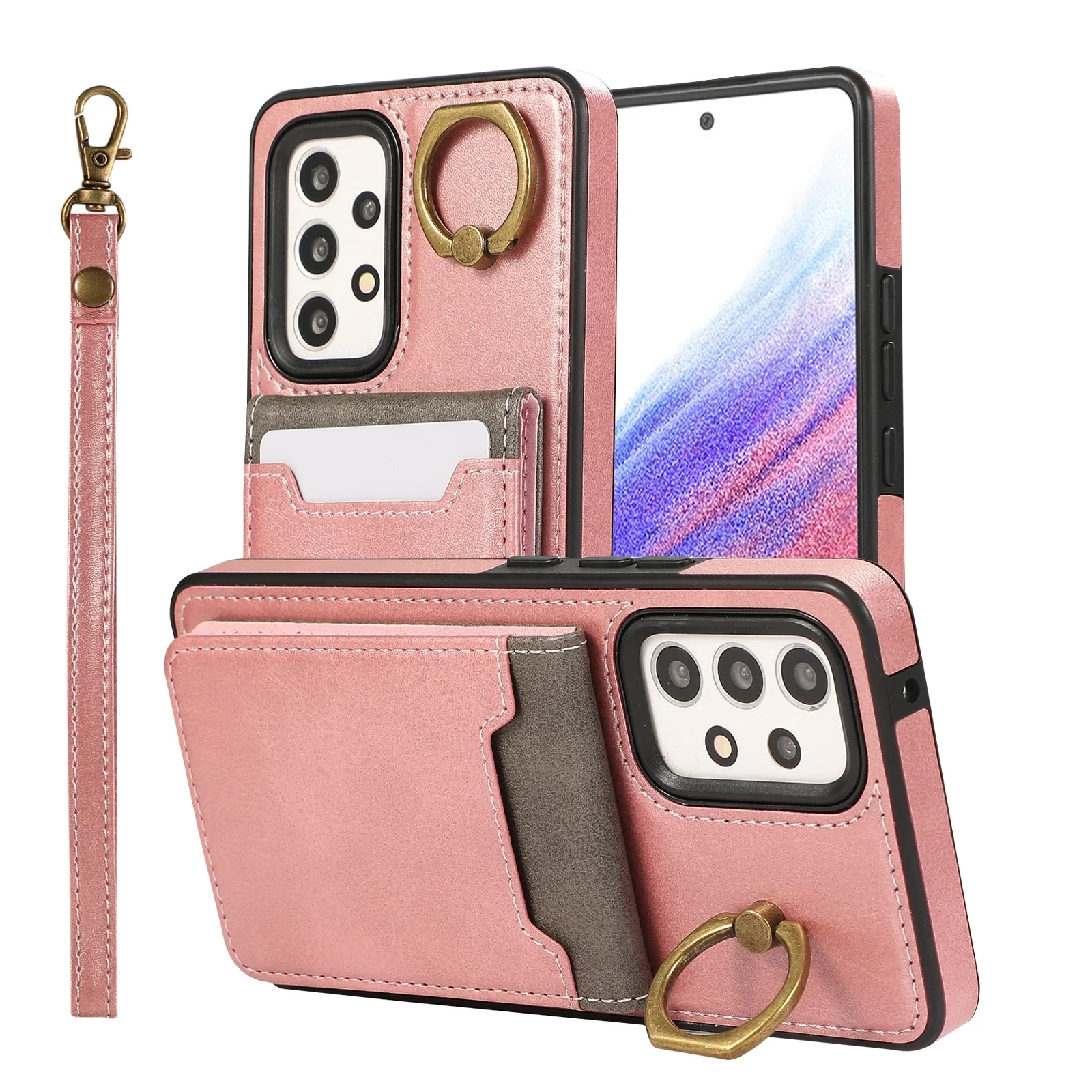 

Leather Ring Support Phone Case for Samsung A14 A22 A23 A16 A06 A32 4G 5G Wallet with Card Holder Shockproof Cover