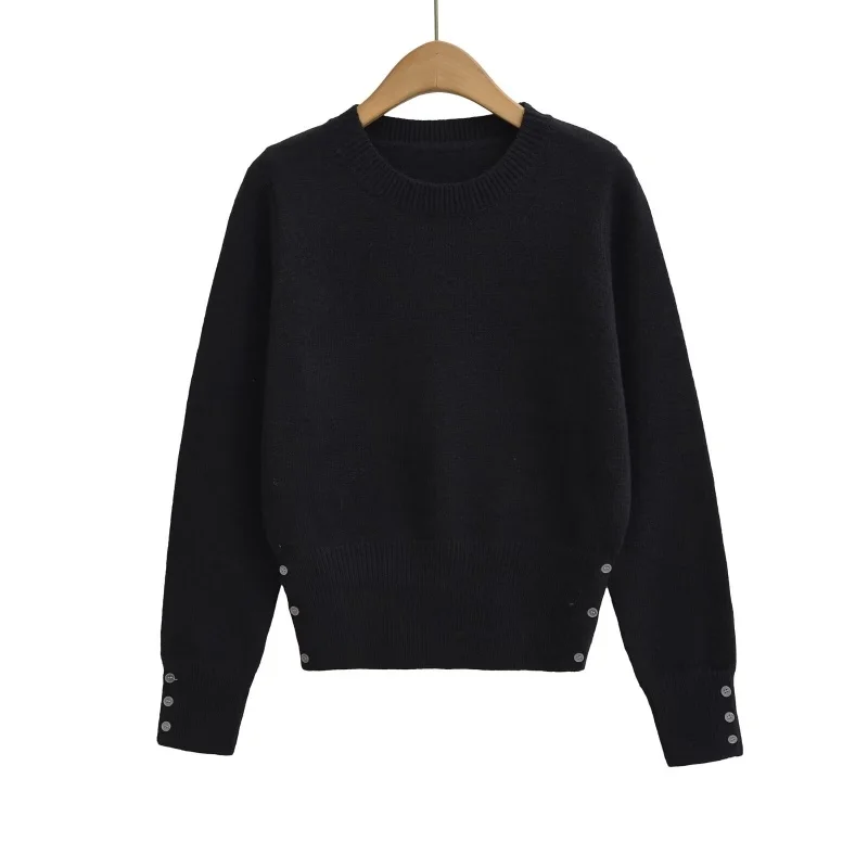 Top de Punto Multicolor Hoado con Cuello Redondo y Puños con Cuentas, Estilo Lujoso, Suave y Cómodo, Prenda Versátil para O...