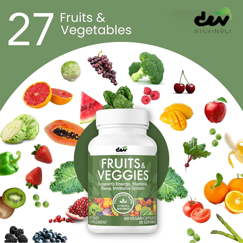 Fruits and vegetables -27 naturally balanced whole foods, vitamins and minerals, antioxidants, broccoli, beets, raspberries