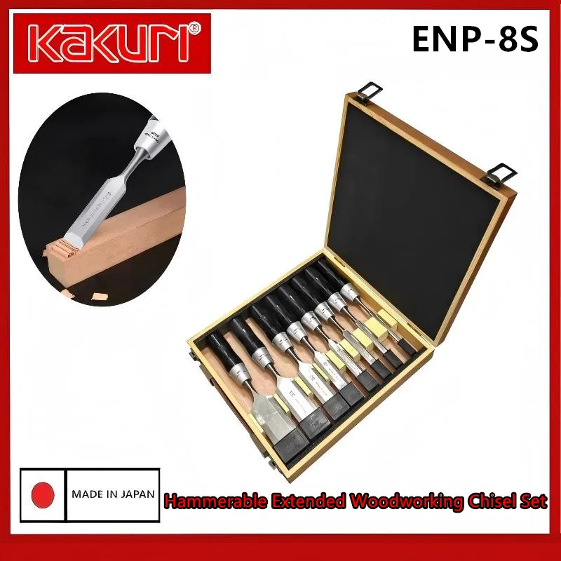 

KAKURI ENP-8S Hammerable Extended Woodworking Chisel Set (with Wooden Box) Professional Woodworking Chisel Blade Tools