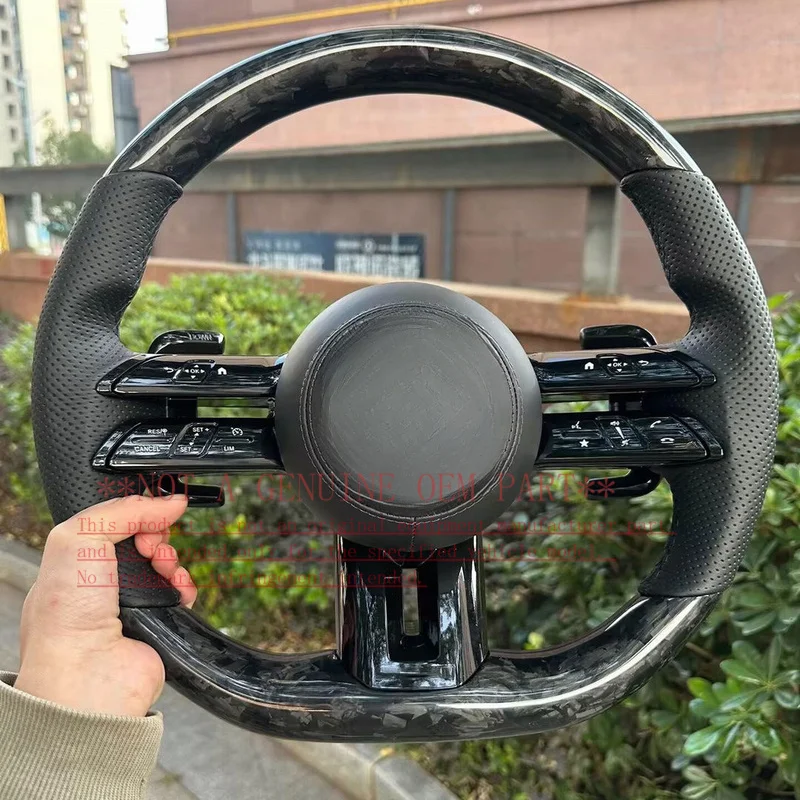 For Mercedes Benz AMG Steering Wheel Horn Cover Forged Grain Black Perforated Leather Black Logo Electroplating Kit Decorative