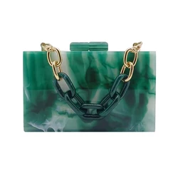 Luxury Brands Women Wallet Emerald Green Acrylic Evening Bag Shoulder Crossbody Elegant Clutch Purse Wedding Party Chain Handbag