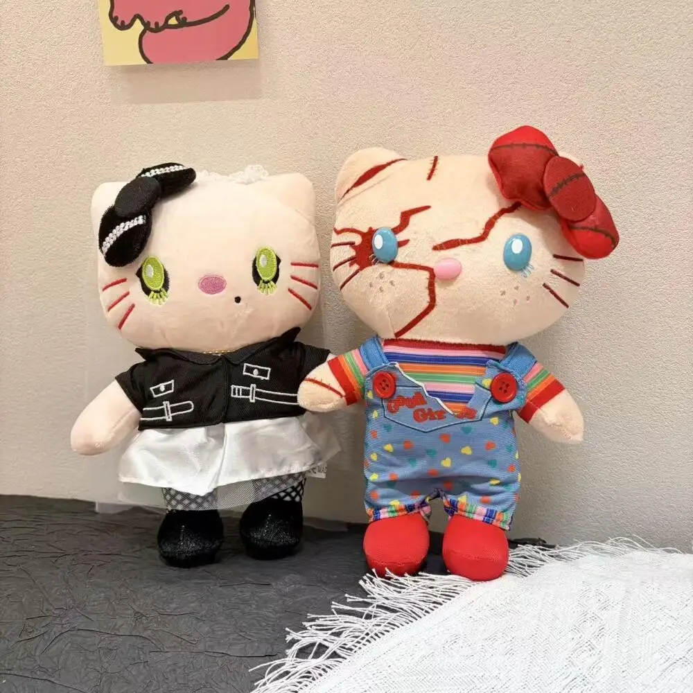 23Cm Sanrio Black Skin Hello Kitty Creative Suture Soft Plush Filling Hug Pillow Bed Decoration Accompanied By Toy Couple Gifts