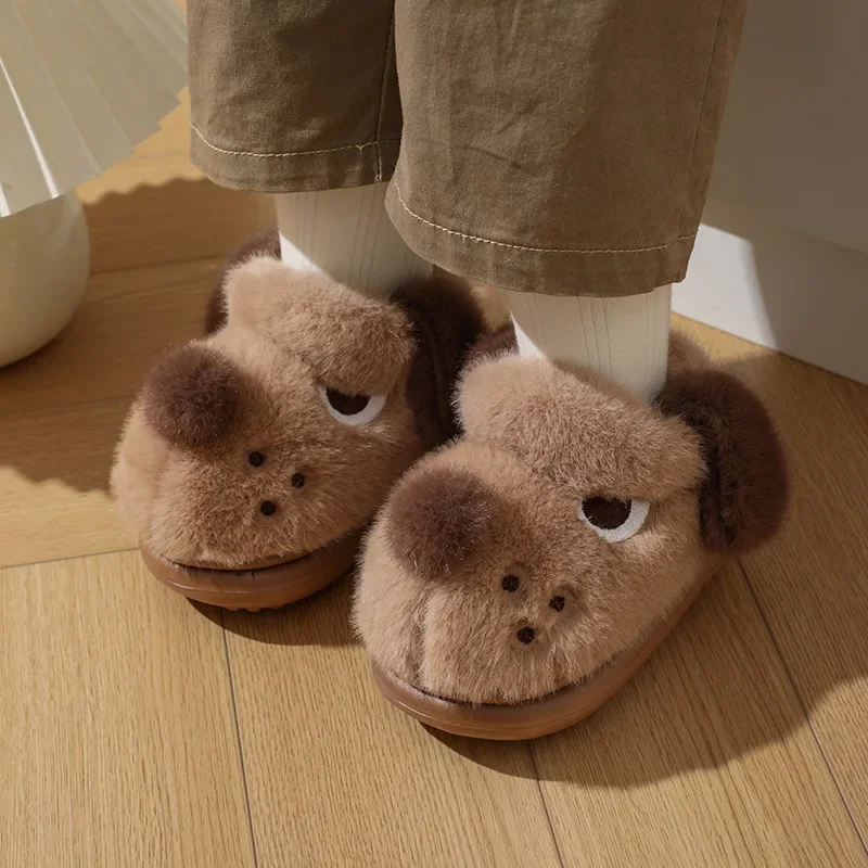 Children's Cotton Slippers Boys Home Shoes Indoor Warm Cartoon Dog Plush Floor Slippers