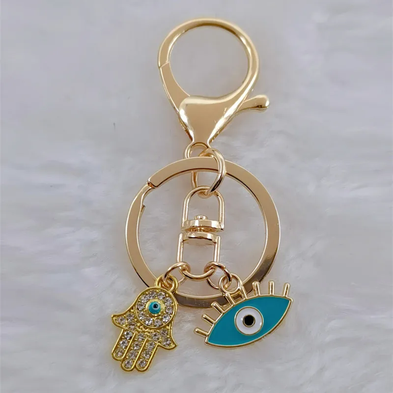 Eye Of Horus Keychain Blue Eye Key Ring Hamsa Hand Key Chains For Women Men Teens DIY Punk Jewelry Headphone Cover Simple Gifts