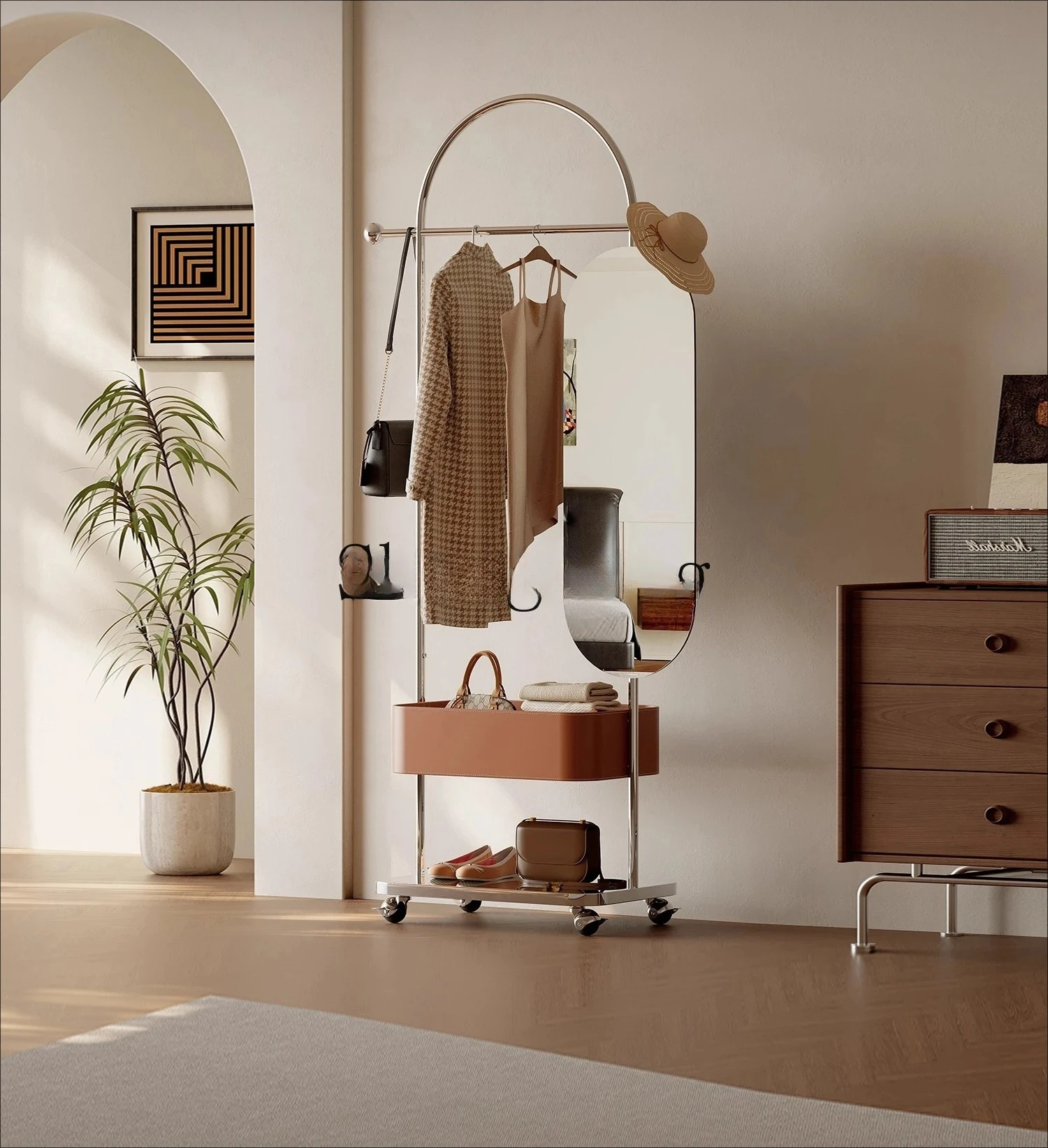 ZYY removable full-length mirror coat rack integrated multi-functional stainless steel bedroom hanger